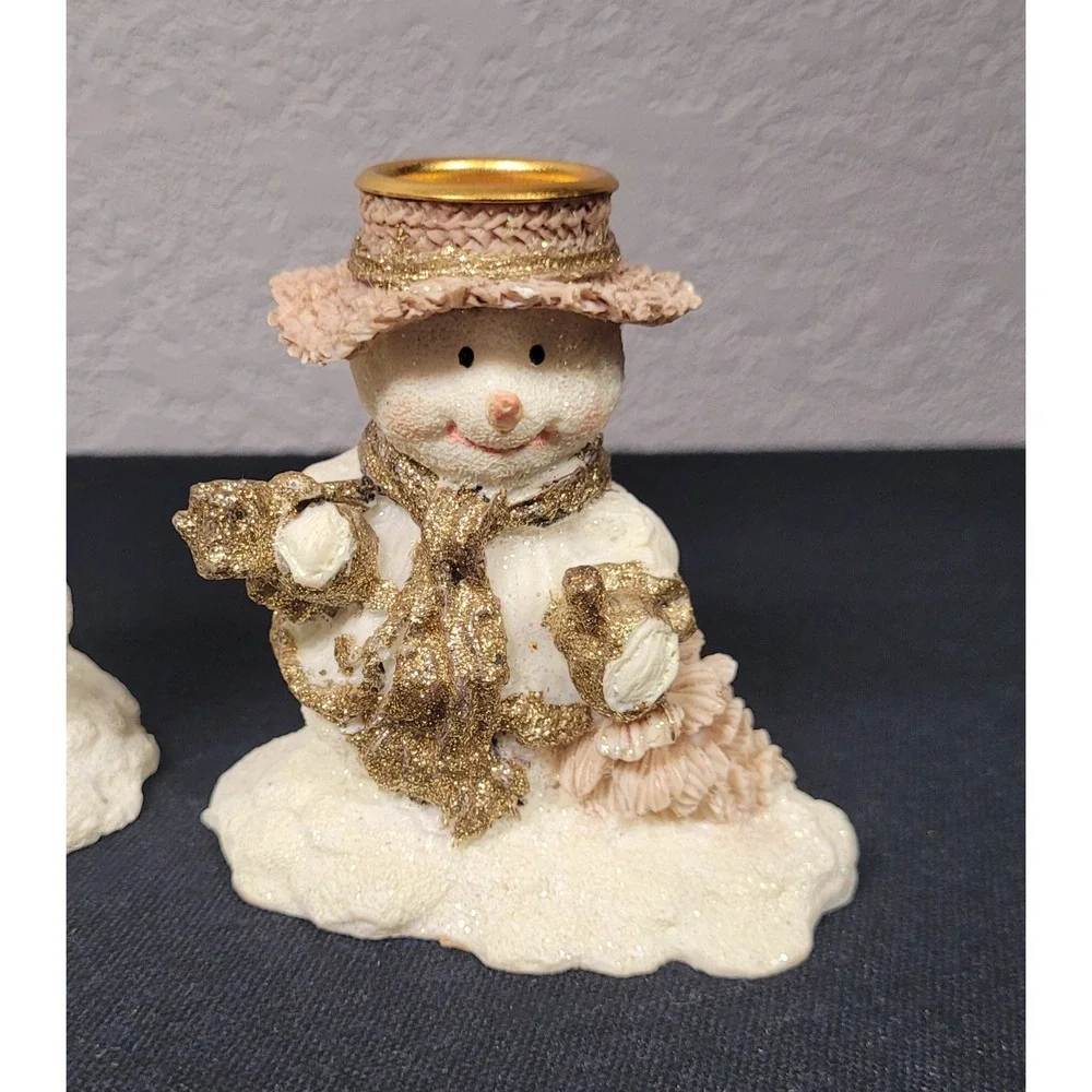 Oatmeal Collection 3-Piece Snowman Family Candlestick Holder Set Vintage 1999